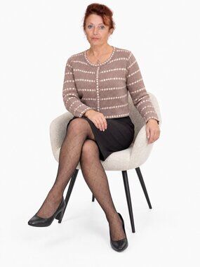 Sioni women's soft white and beige polka-dot cardigan, size S